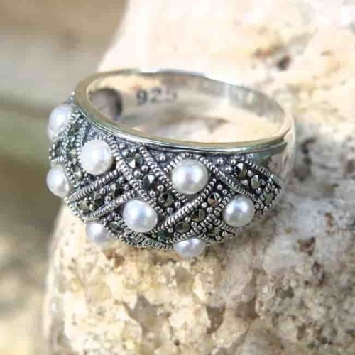 Pierścionek Perły i Markazyty