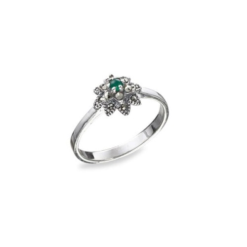 Pierścionek Kwiatek z Zielonym Oczkiem