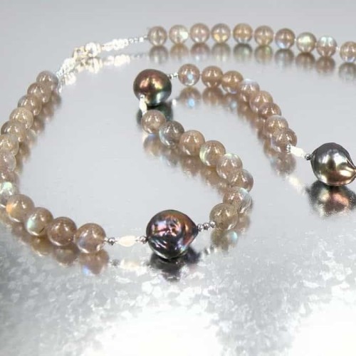 Naszyjnik z Labradorytem i Perłą