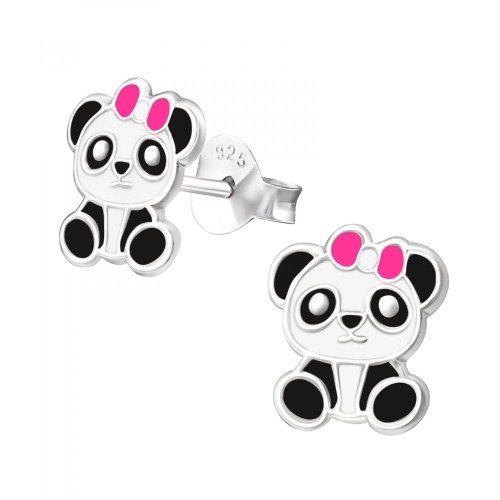 Kolczyki Panda z Różową Kokardką